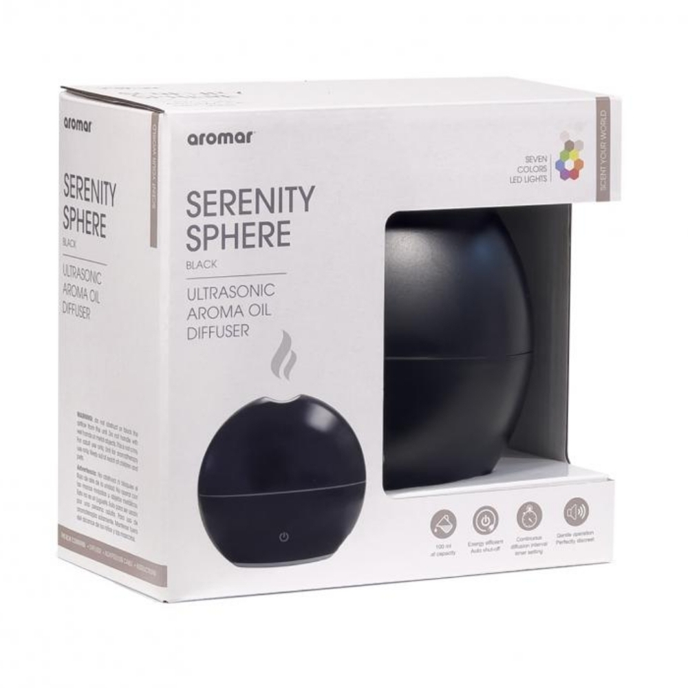 Serenity Sphere Black Ultrasonic Aroma Oil Diffuser-NEW IN BOX